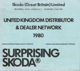 Škoda UK Distributor & Dealer Network 1980 (Prospekt)