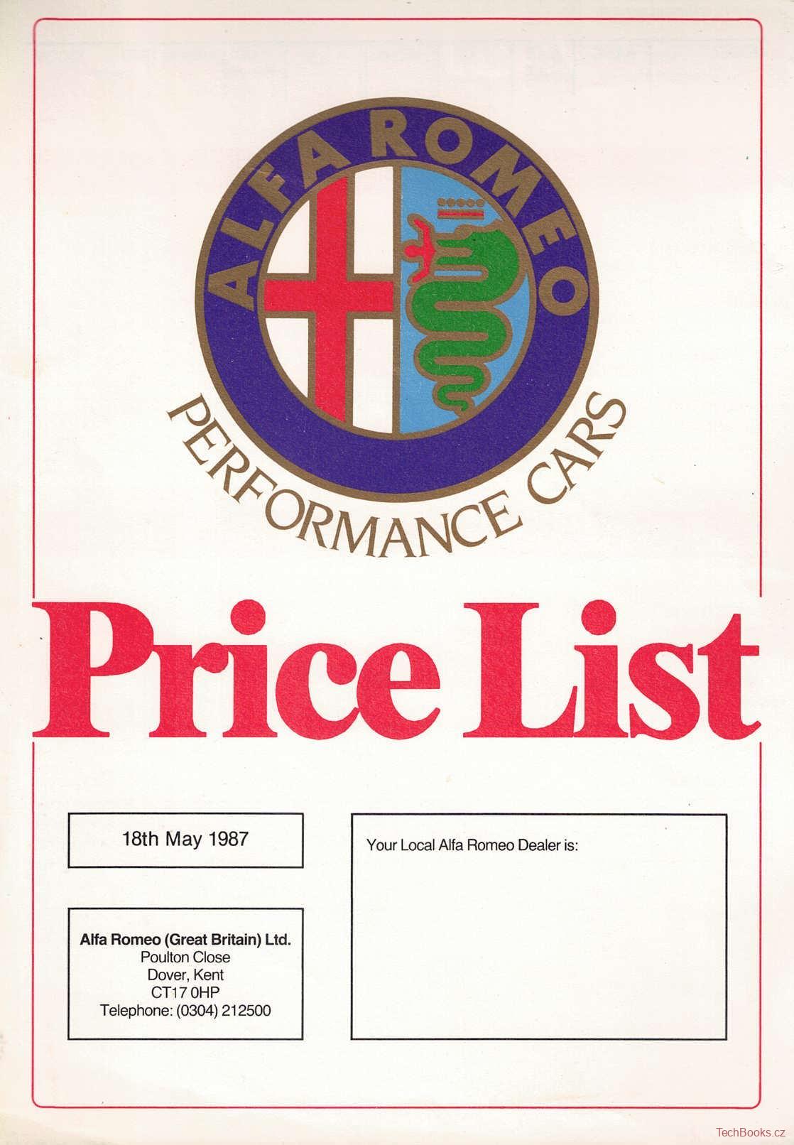 Alfa Romeo 1987 Price List GB (Prospekt)