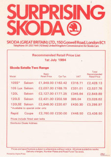 Ceník Škoda UK 1984 (Fotografie)