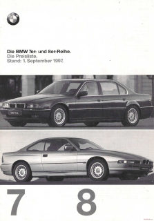 BMW 7er e38 & 8er e31 Preisliste 1997 (Prospekt)